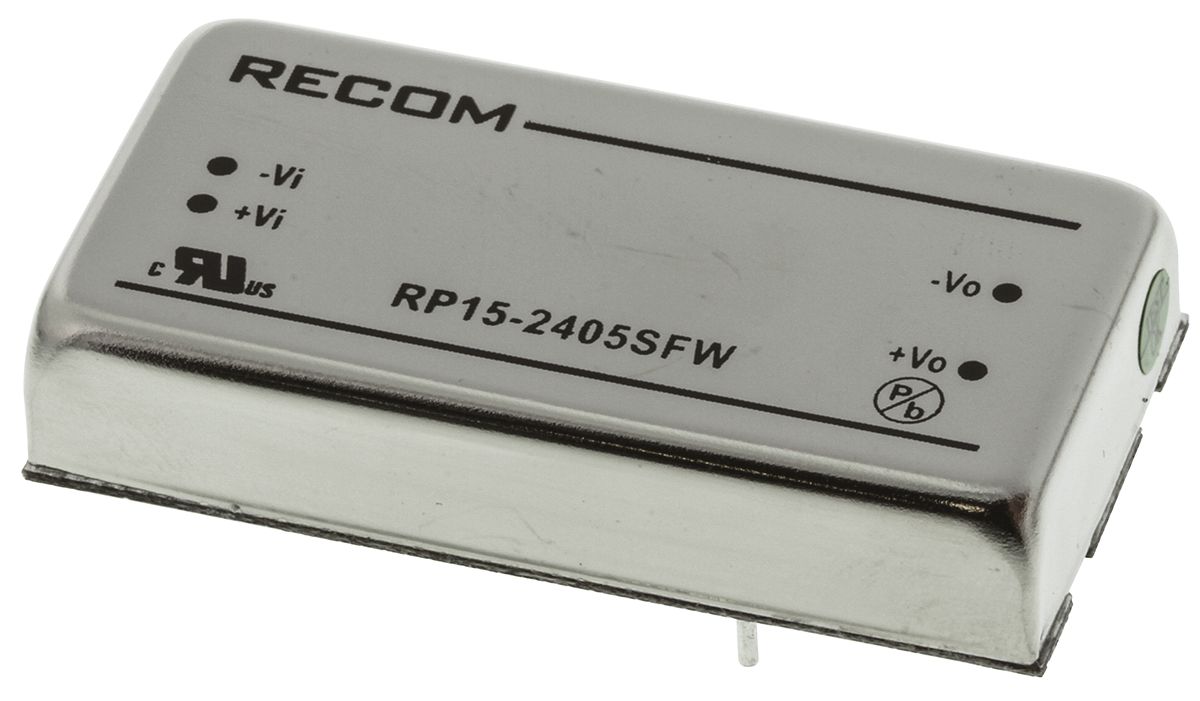 Recom RP15-FW DC/DC Converter, 12V, -12 V/, 75V Input, 18V Input 1 W, Through Hole, 85 °C Max Temp -25 °C Min Temp,