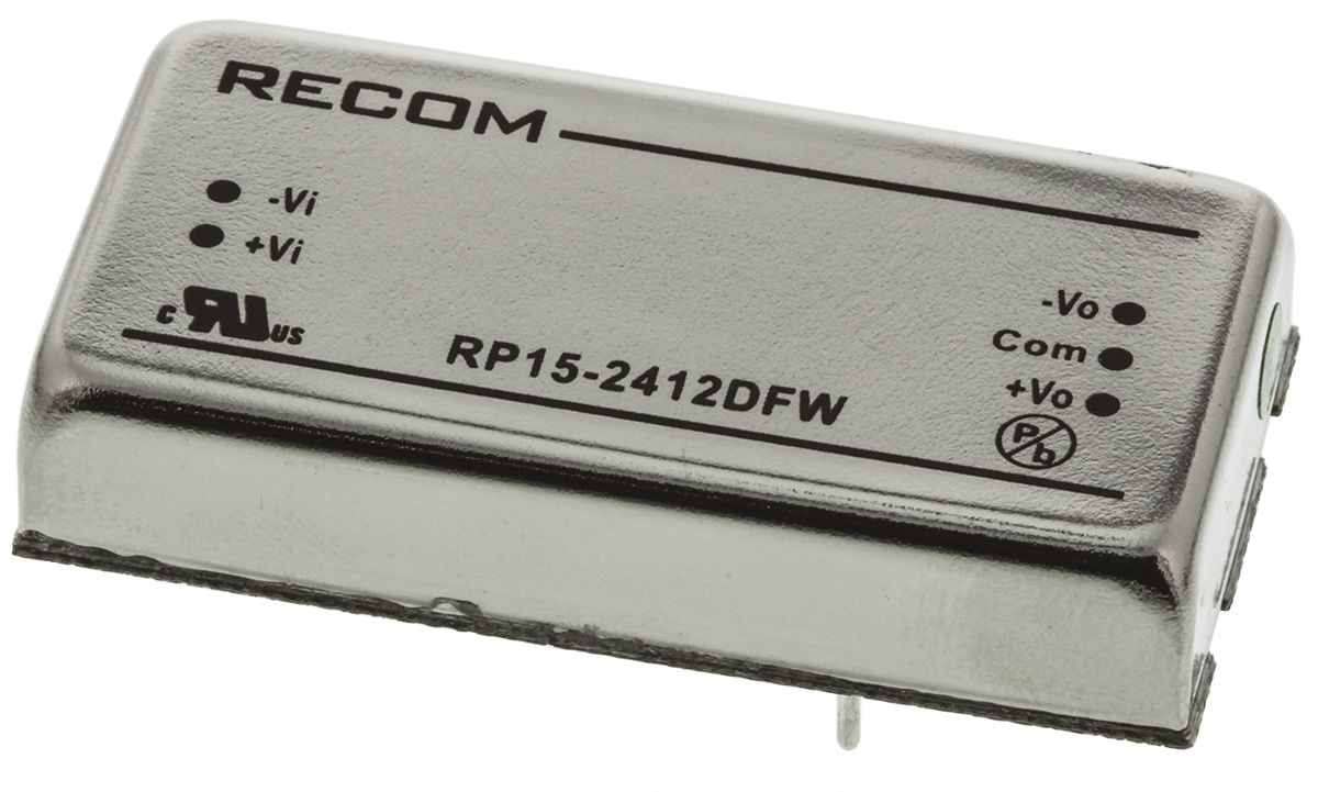 Recom RP15-FW DC/DC Converter, 12V, -12 V/, 36V dc Input, 9V Input 15 W, Through Hole, 85 °C Max Temp -40 °C Min Temp,