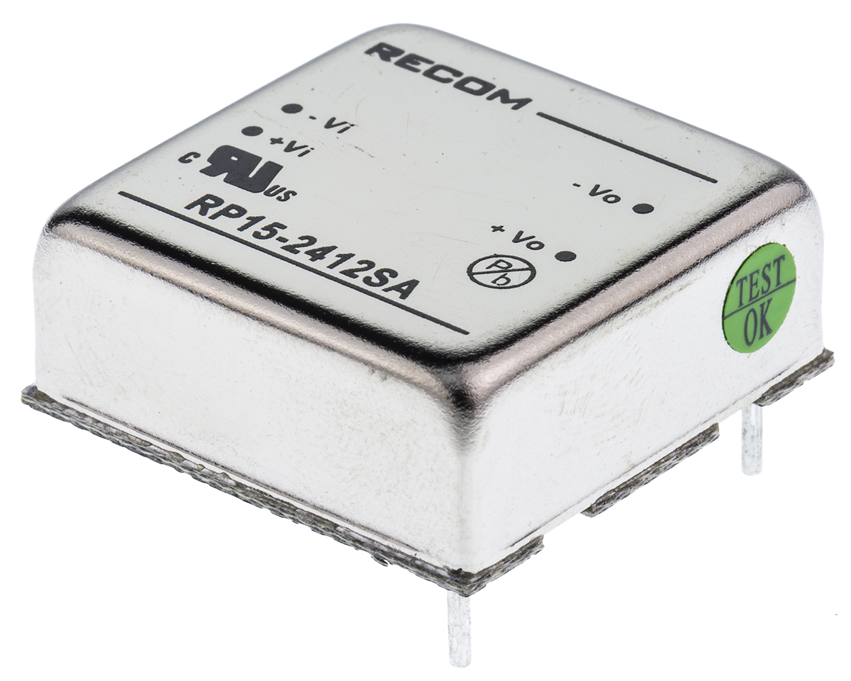 Recom RP15 A DC/DC Converter, 12V dc/ 1.3 A, 24V dc Input, 18V Input 15 W, Through Hole, 85 °C Max Temp -40 °C Min Temp,