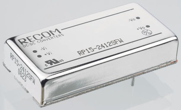 Recom RP15-FW DC/DC Converter, 5V dc/ 3 A, 48V dc Input, 18V Input 15 W, Through Hole, 65 °C Max Temp -40 °C Min Temp,