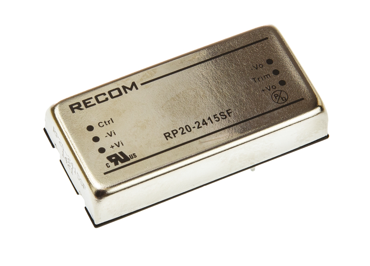 Recom RP20 F DC/DC Converter, 15V dc/ 1.33 A, 36V dc Input, 18V Input 20 W, Through Hole, 85 °C Max Temp -40 °C Min