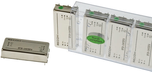Recom RP30 F DC/DC Converter, 15V dc, -15 V dc/ 1 A, 12V dc Input, 9V Input 30 W, Through Hole, 85 °C Max Temp -40 °C