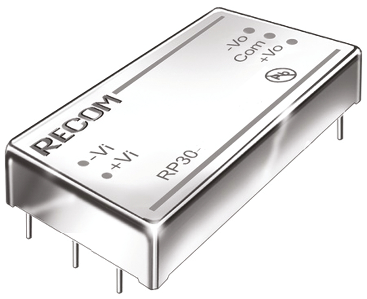 Recom RP30 F DC/DC Converter, 5V/, 36V Input, 18V Input 30 W, Through Hole, 85 °C Max Temp -40 °C Min Temp, 6-Pin DIP