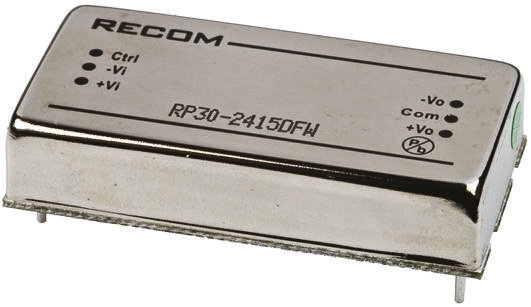 Recom RP30 FW DC/DC Converter, 15V dc, -15 V dc/ 1 A, 24V dc Input, 18V Input 30 W, Through Hole, 85 °C Max Temp -40 °C