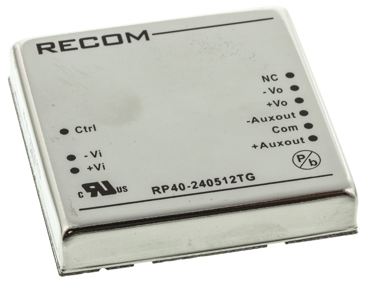 Recom RP40 G DC/DC Converter, 12V dc, -12 V dc/ 400 mA, 24V dc Input, 18V Input 40 W, Through Hole, 85 °C Max Temp -40