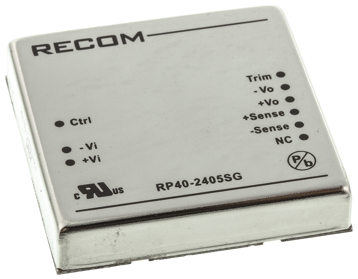 Recom RP40 G DC/DC Converter, 5V dc/ 8000 mA, 36V dc Input, 18V Input 40 W, Through Hole, 66 °C Max Temp -40 °C Min