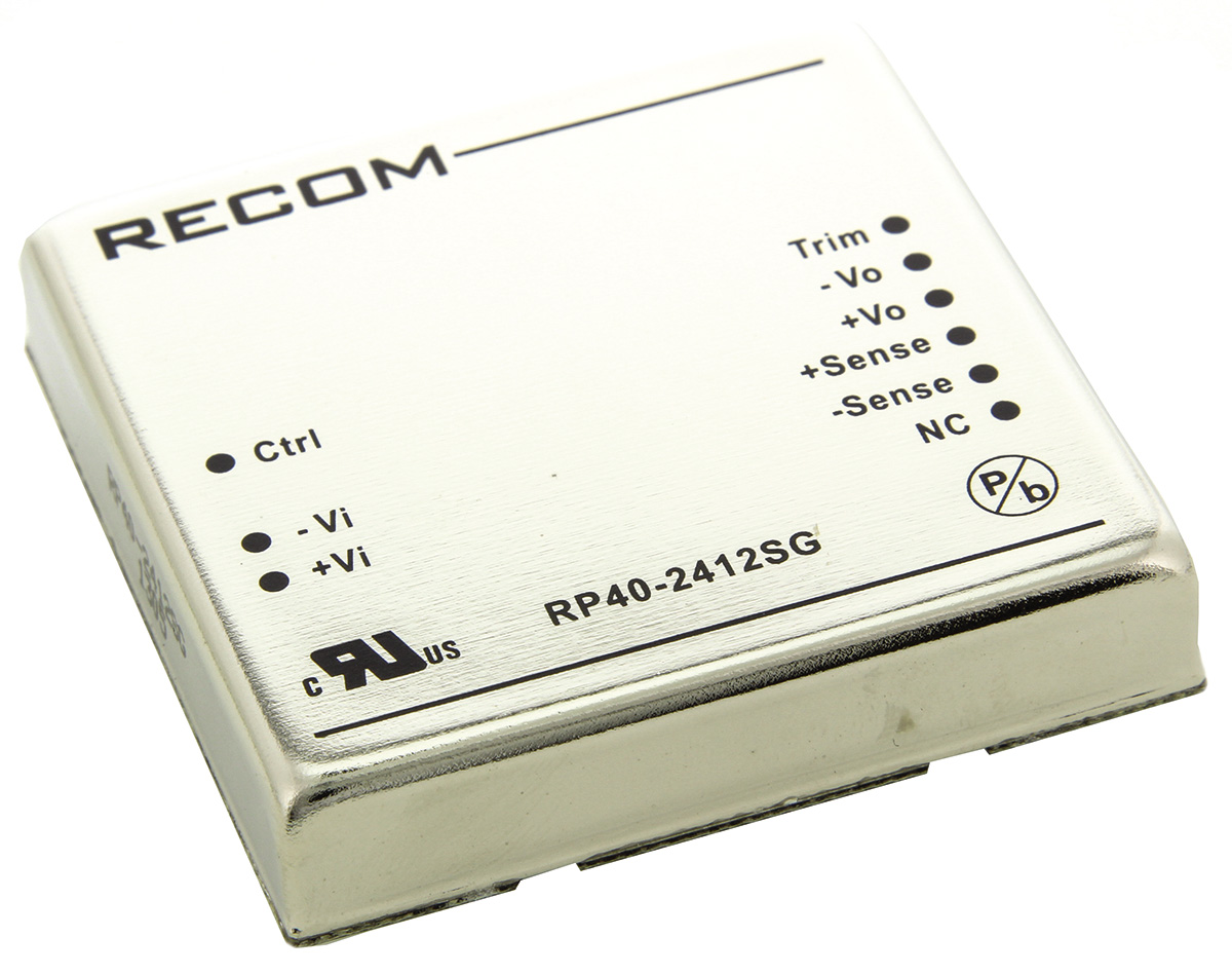 Recom RP40 G DC/DC Converter, 12V dc/ 3333 mA, 36V dc Input, 18V Input 40 W, Through Hole, 66 °C Max Temp -40 °C Min