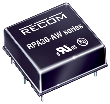 Recom RPA30-AW DC/DC Converter, 15V/ 1 A, 36V Input, 9V Input 30 W, Through Hole, 56 °C Max Temp -40 °C Min Temp, 6-Pin