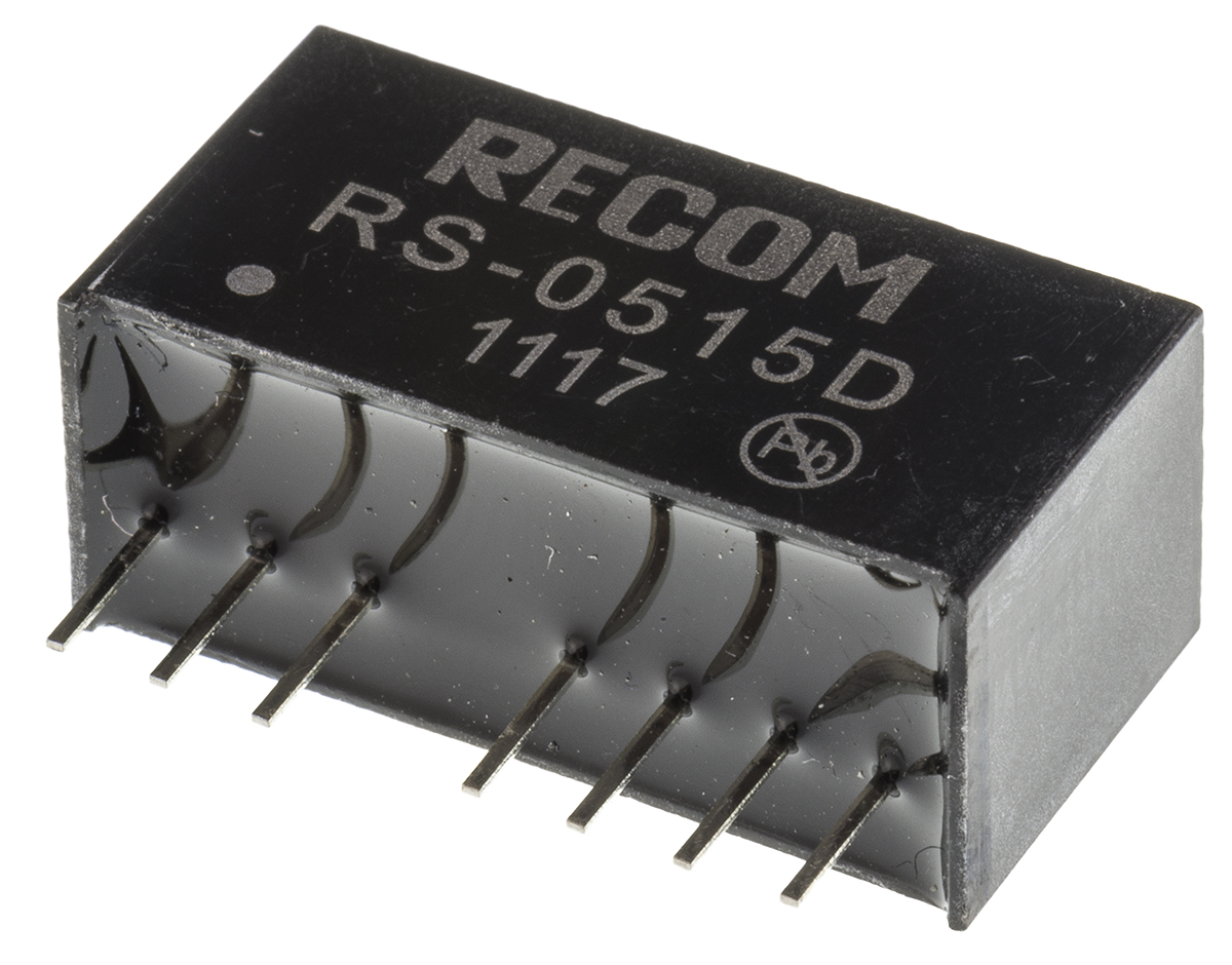 Recom RS DC/DC Converter, 15V, -15 V/ 67 mA, 9V dc Input, 4.5V Input 2 W, Through Hole, 85 °C Max Temp -40 °C Min Temp,