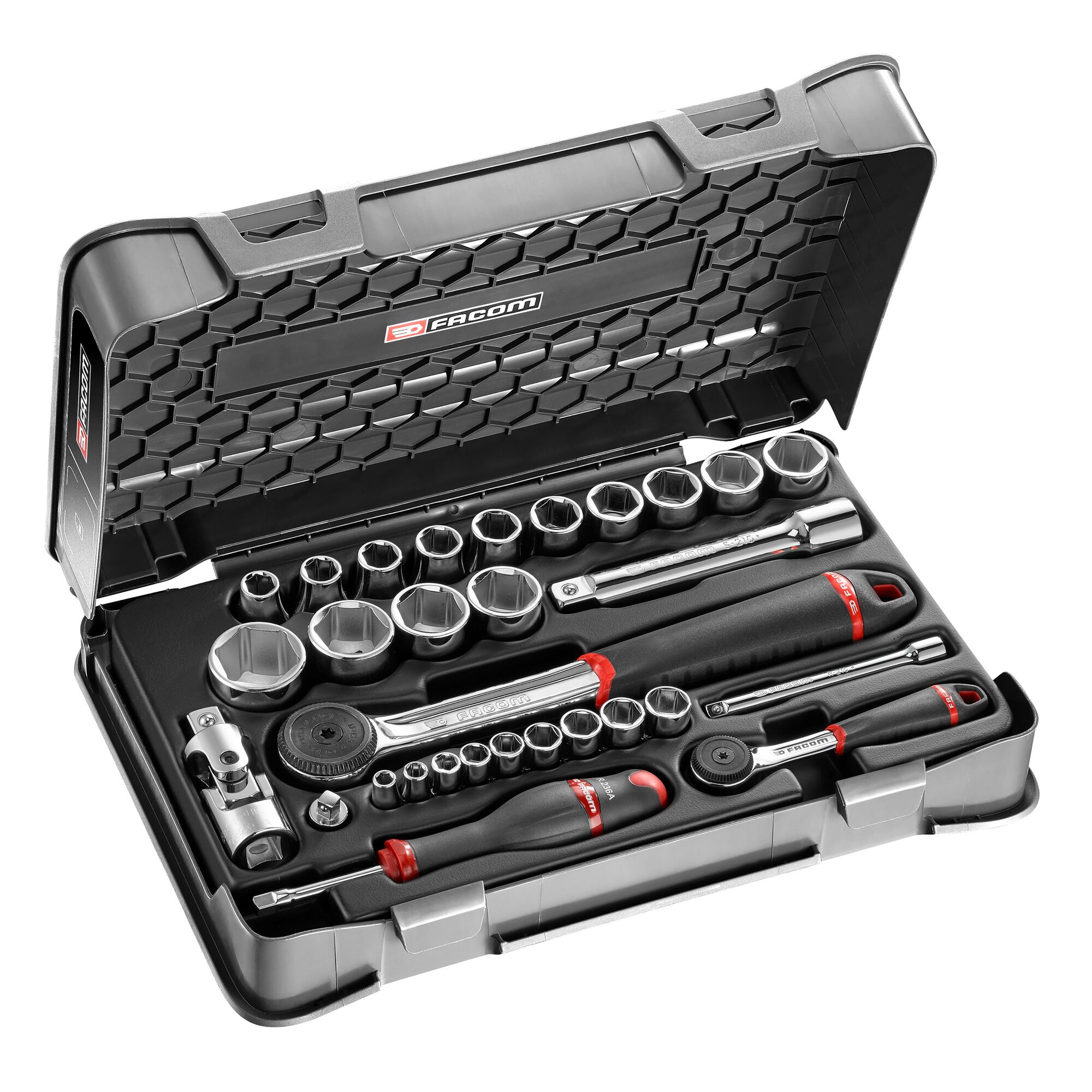 Facom 30-Piece 1/2 in, 1/4 in 6 Point Socket Set