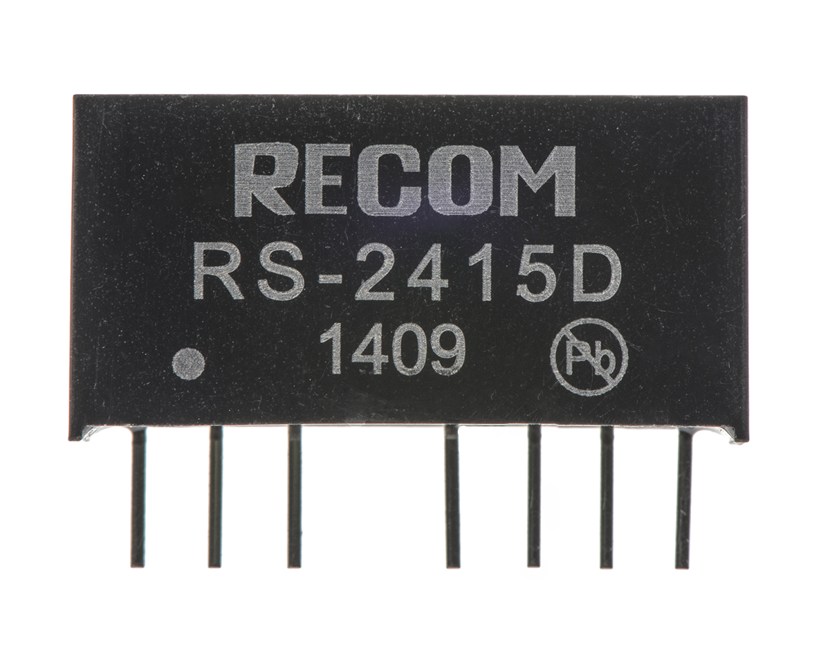 rs-2415d Recom RS DC/DC Converter, 15V, -15 V/ 67 mA, 36V dc Input, 18V Input 2 W, Through Hole, 85 °C Max Temp -40 °C Min Temp,