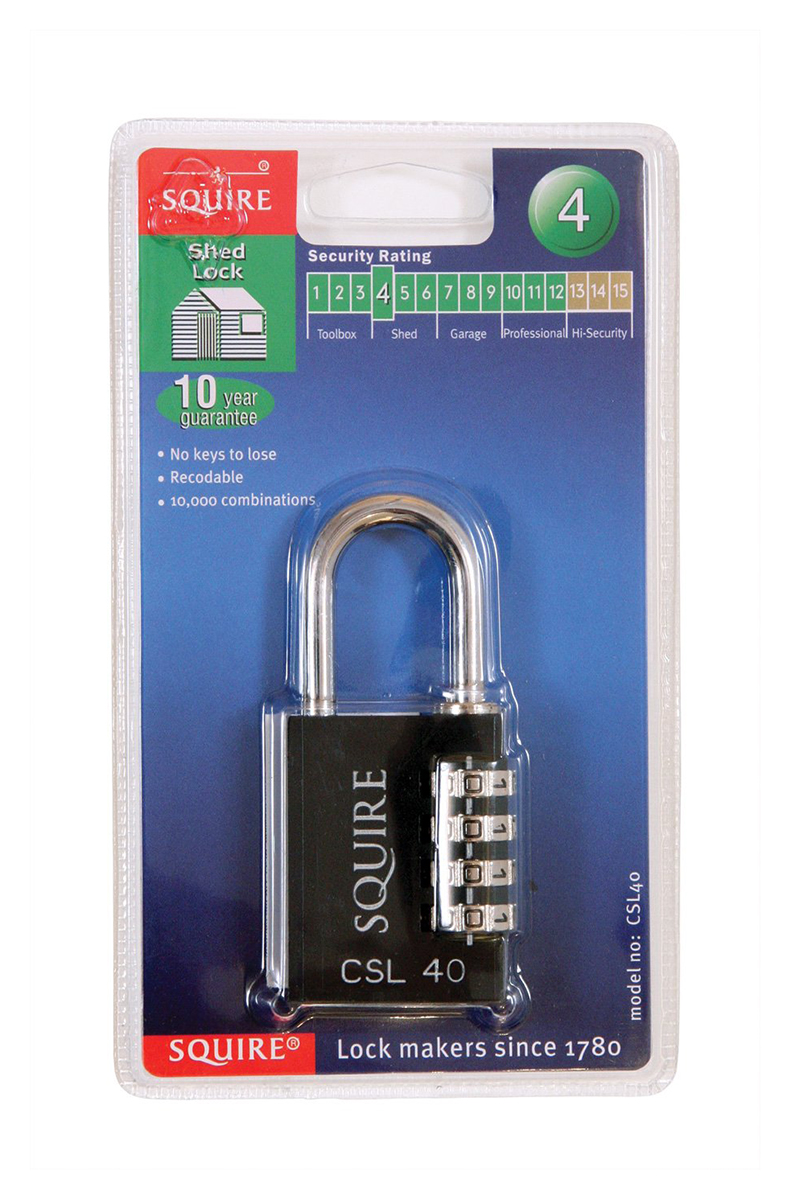 rs-csl40 Squire Combination Padlock Die Cast Combination Padlock Weatherproof Keyed Alike, 6.35 mm Shackle, 38mm Body