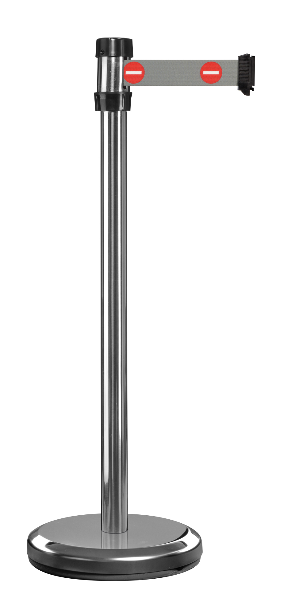Viso Grey, Red, Chrome Strap Post, Grey Tape, Polyester, Steel, Polyester, Barrier Post, 2 m