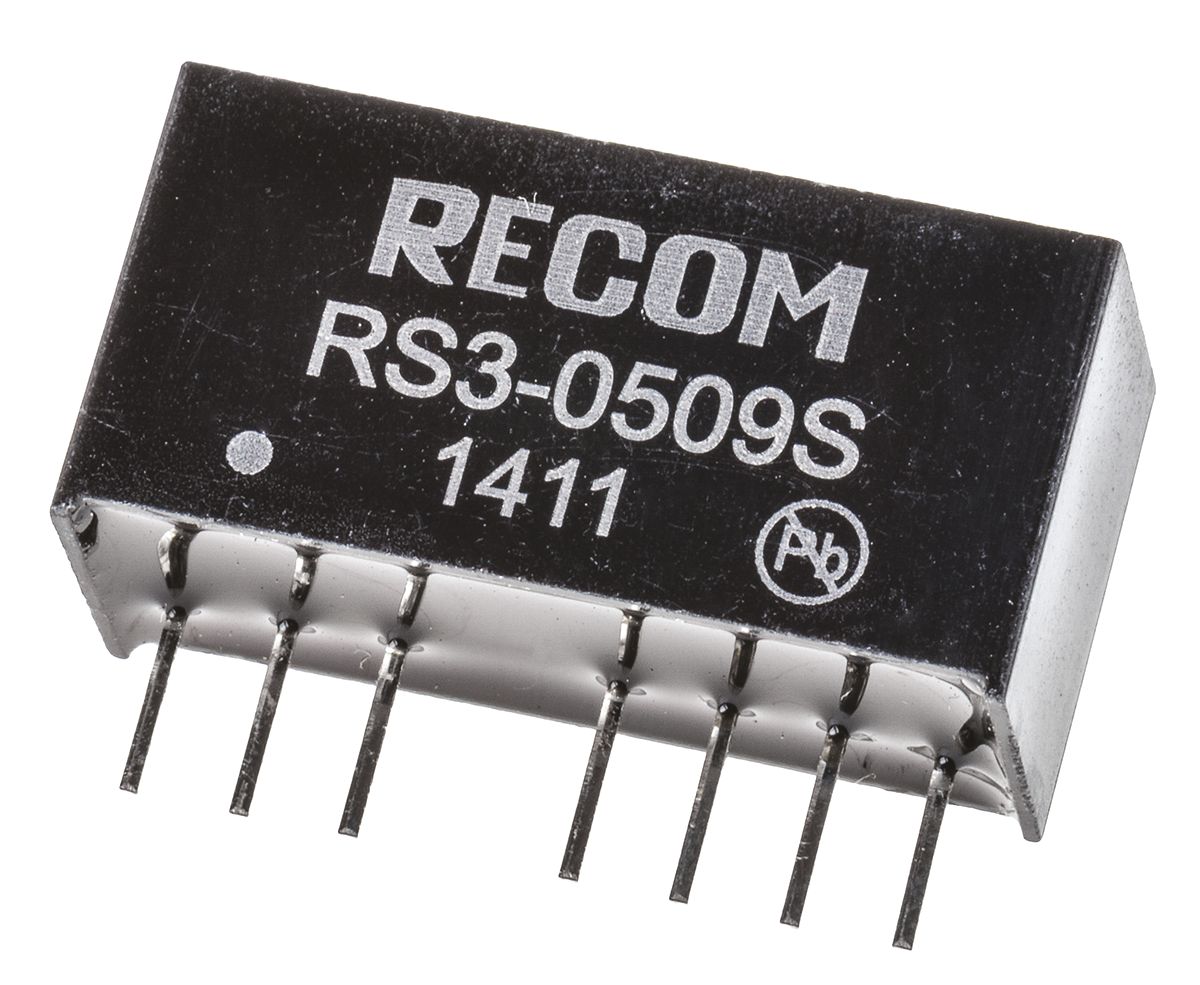 Recom RS3 DC/DC Converter, 9V dc/ 333 mA, 5V dc Input, 4.5V Input 3 W, Through Hole, 71 °C Max Temp -40 °C Min Temp,