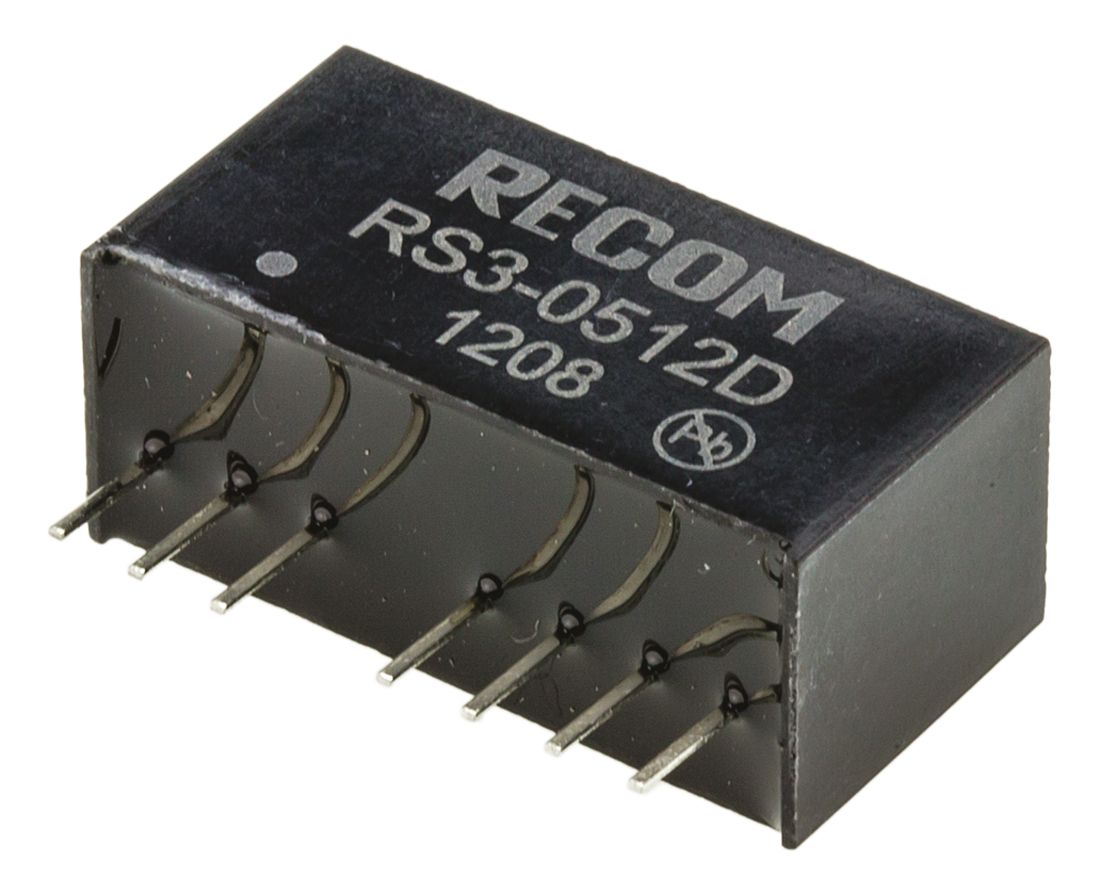 Recom RS3 DC/DC Converter, 12V, -12 V/, 9V dc Input, 4.5V Input 3 W, Through Hole, 85 °C Max Temp -40 °C Min Temp, 8-Pin