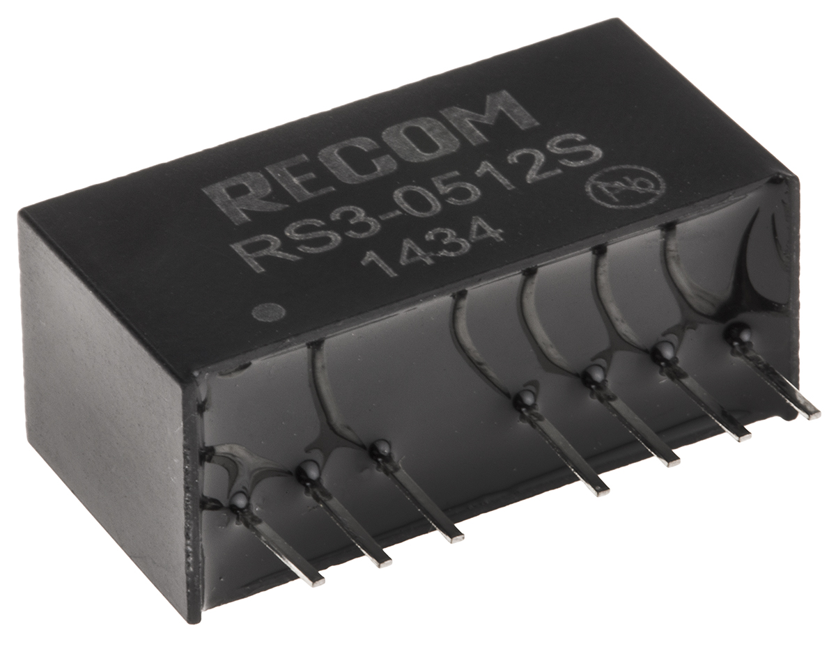 Recom RS3 DC/DC Converter, 12V dc/ 250 mA, 5V dc Input, 4.5V Input 3 W, Through Hole, 71 °C Max Temp -40 °C Min Temp,