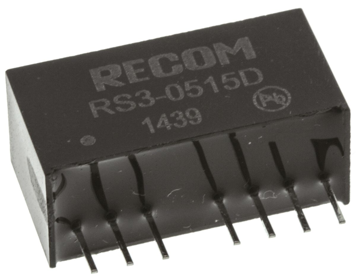 Recom RS3 DC/DC Converter, 15V, -15 V/, 9V dc Input, 4.5V Input 3 W, Through Hole, 85 °C Max Temp -40 °C Min Temp, 8-Pin