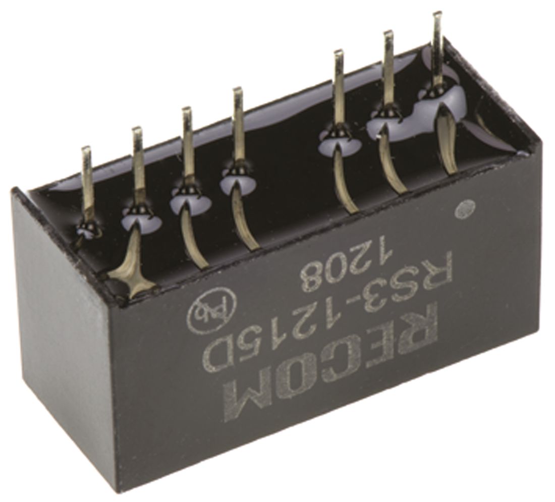 rs3-1215d Recom RS3 DC/DC Converter, 15V, -15 V/, 18V Input, 9V Input 3 W, Through Hole, 85 °C Max Temp -40 °C Min Temp, 8-Pin SIP