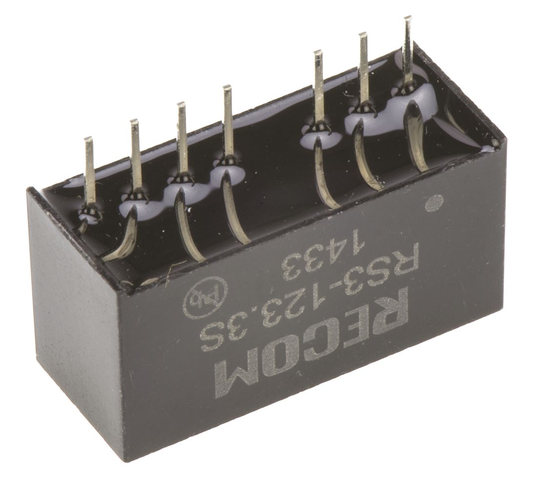 rs3-1233s Recom RS3 DC/DC Converter, 3.3V dc/, 18V dc Input, 9V Input 3 W, Through Hole, 85 °C Max Temp -40 °C Min Temp, 8-Pin SIP