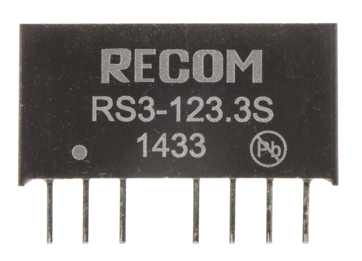 rs3-1233s Recom RS3 DC/DC Converter, 3.3V dc/, 18V dc Input, 9V Input 3 W, Through Hole, 85 °C Max Temp -40 °C Min Temp, 8-Pin SIP