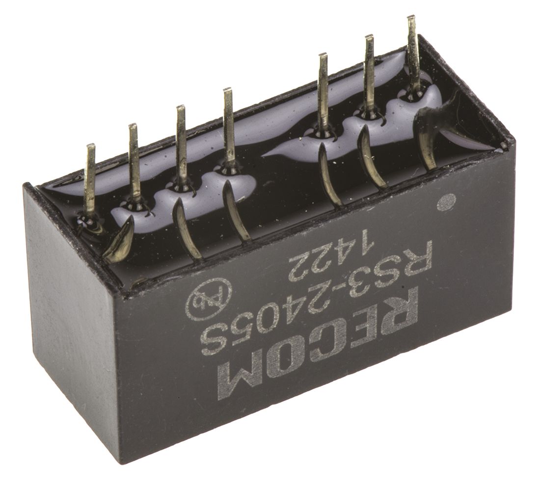 rs3-2405s Recom RS3 DC/DC Converter, 5V dc/, 36V dc Input, 18V Input 3 W, Through Hole, 85 °C Max Temp -40 °C Min Temp, 8-Pin SIP