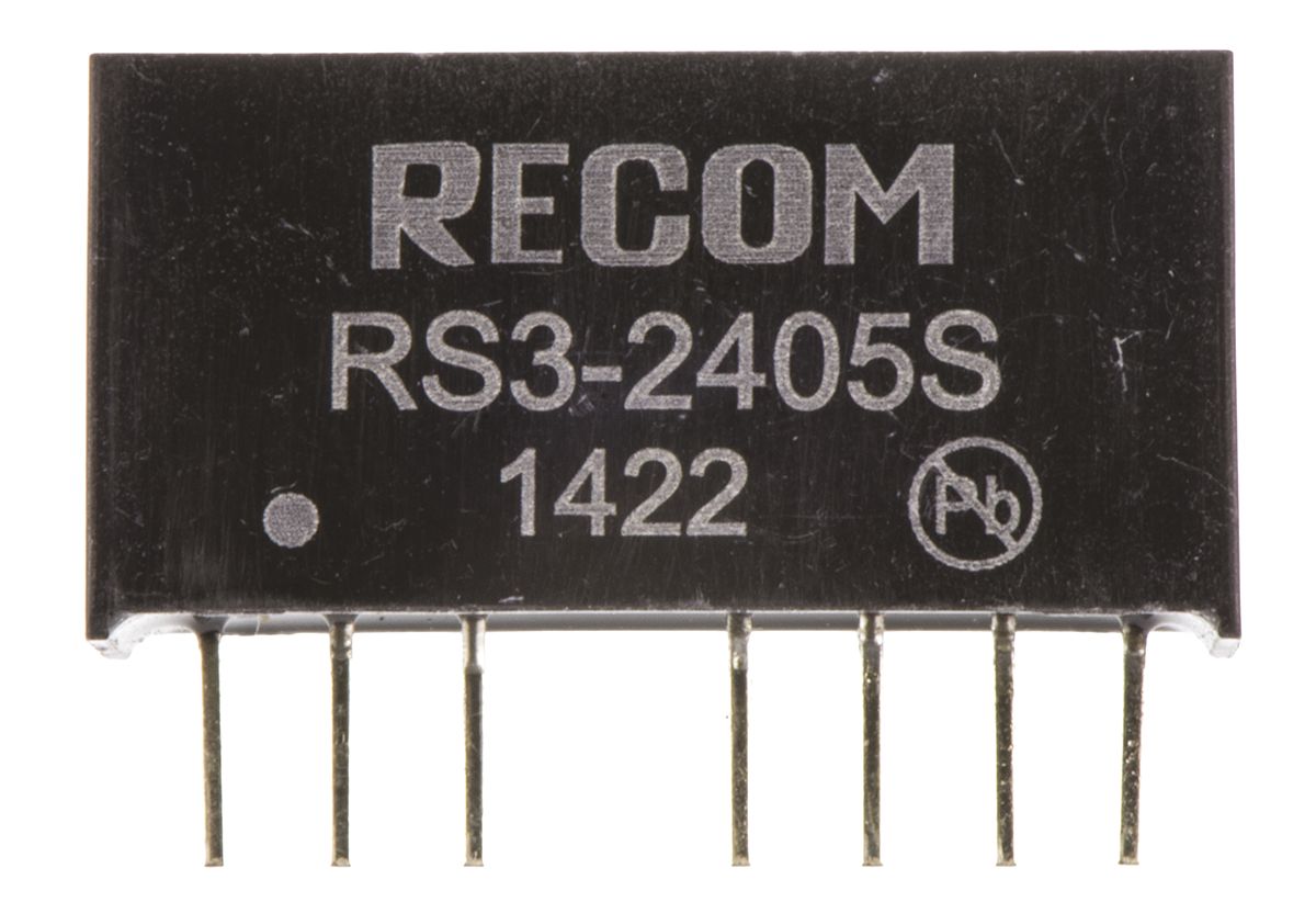 rs3-2405s Recom RS3 DC/DC Converter, 5V dc/, 36V dc Input, 18V Input 3 W, Through Hole, 85 °C Max Temp -40 °C Min Temp, 8-Pin SIP