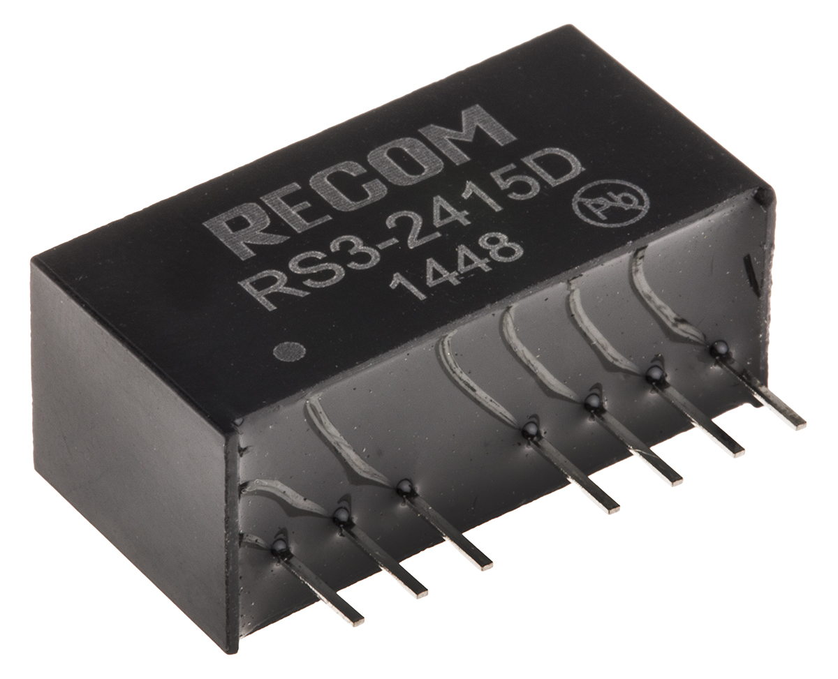 Recom RS3 DC/DC Converter, 15V dc/, 36V dc Input, 18V Input 3 W, Through Hole, 85 °C Max Temp -40 °C Min Temp, 8-Pin SIP