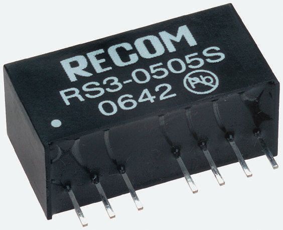 Recom RS3 DC/DC Converter, 5V dc/ 600 mA, 48V dc Input, 26V Input 3 W, Through Hole, 71 °C Max Temp -40 °C Min Temp,