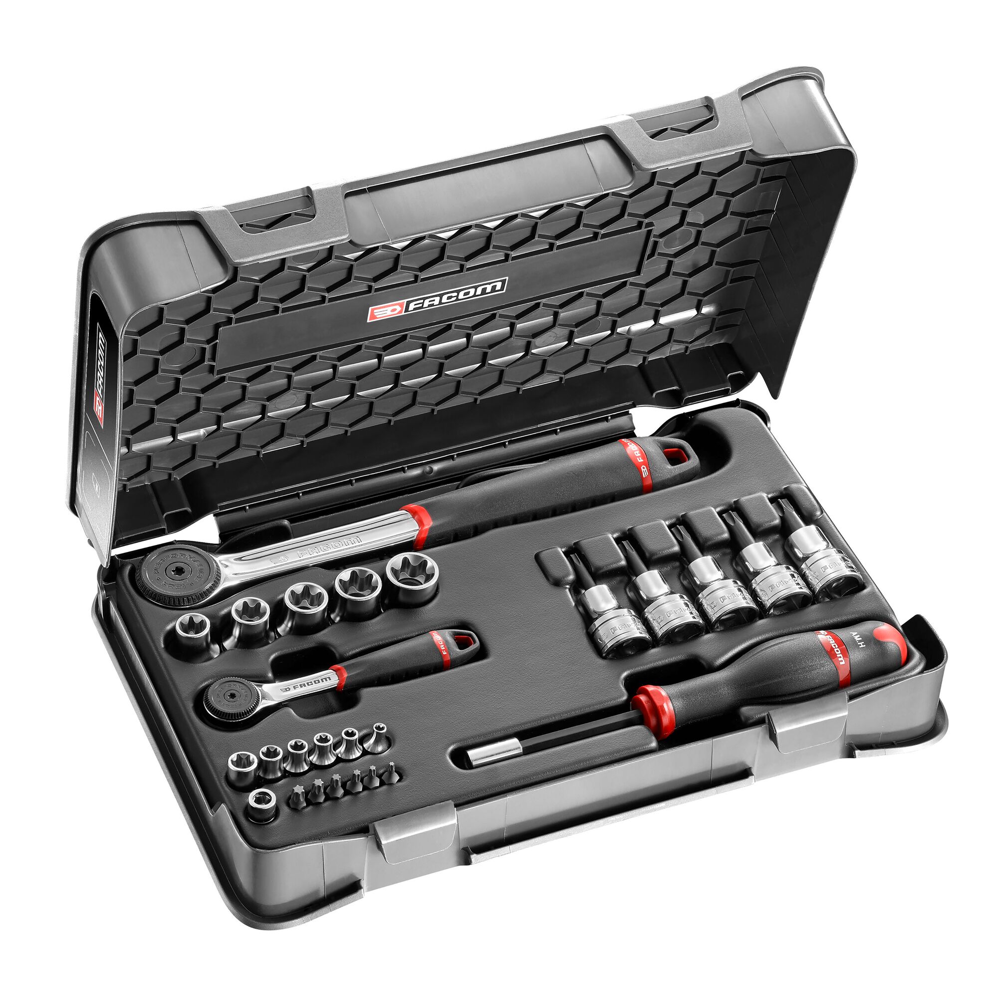 Facom 26-Piece 1/2 in, 1/4 in Screwdriver bit, Torx Socket Set