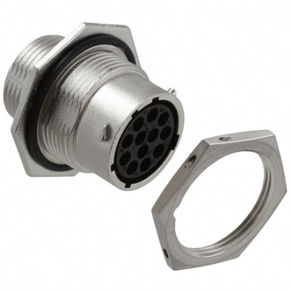 Amphenol Connector, 12 Contacts, Front, Plug, Female, IP67, RT07 Series