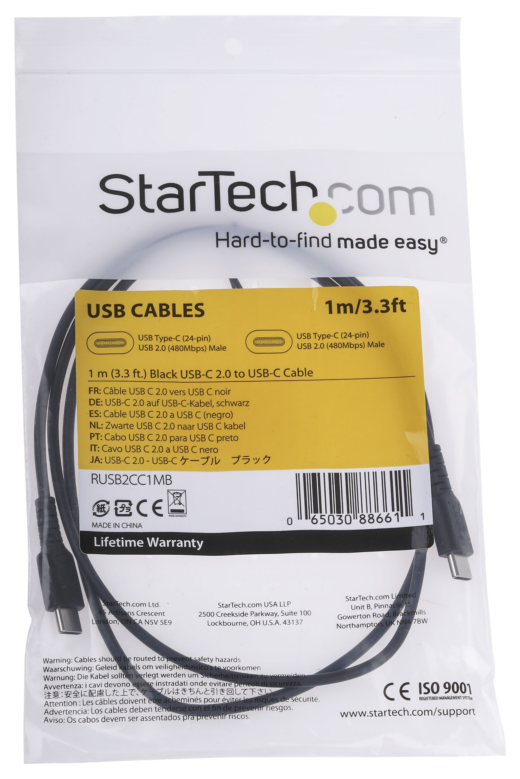rusb2cc1mb StarTech.com  USB 2.0, Male USB Type C to Male USB Type C, Black, 1 m