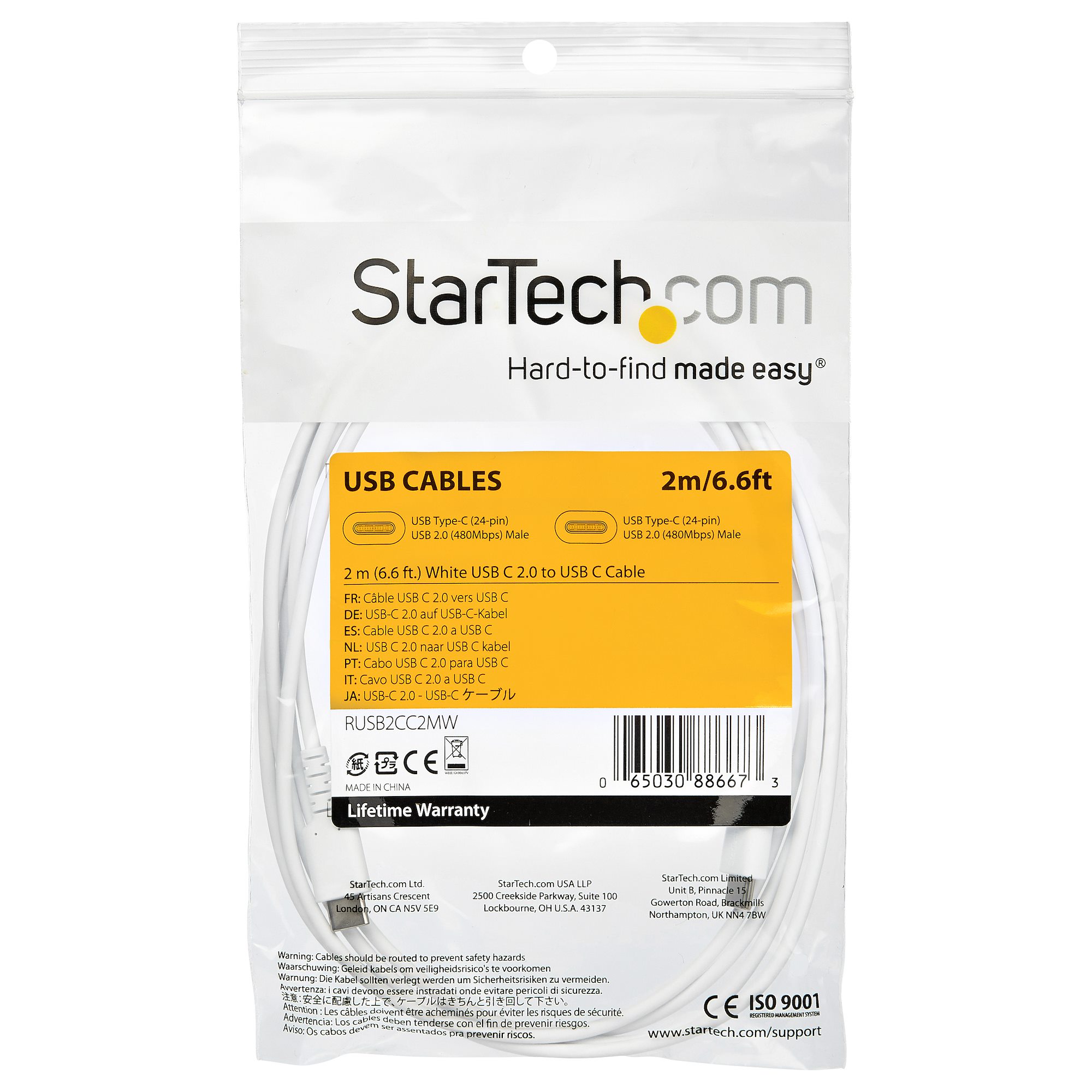 rusb2cc2mw StarTech.com  USB 2.0, Male USB Type C to Male USB Type C, White, 2 m