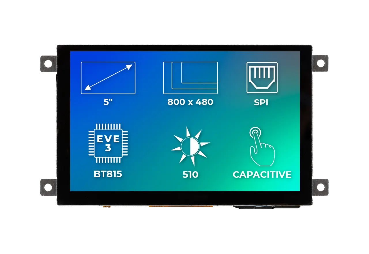 Riverdi RVT50AQBFWC00 TFT LCD Display Touch Screen, 5 in, 800 x 480 pixel