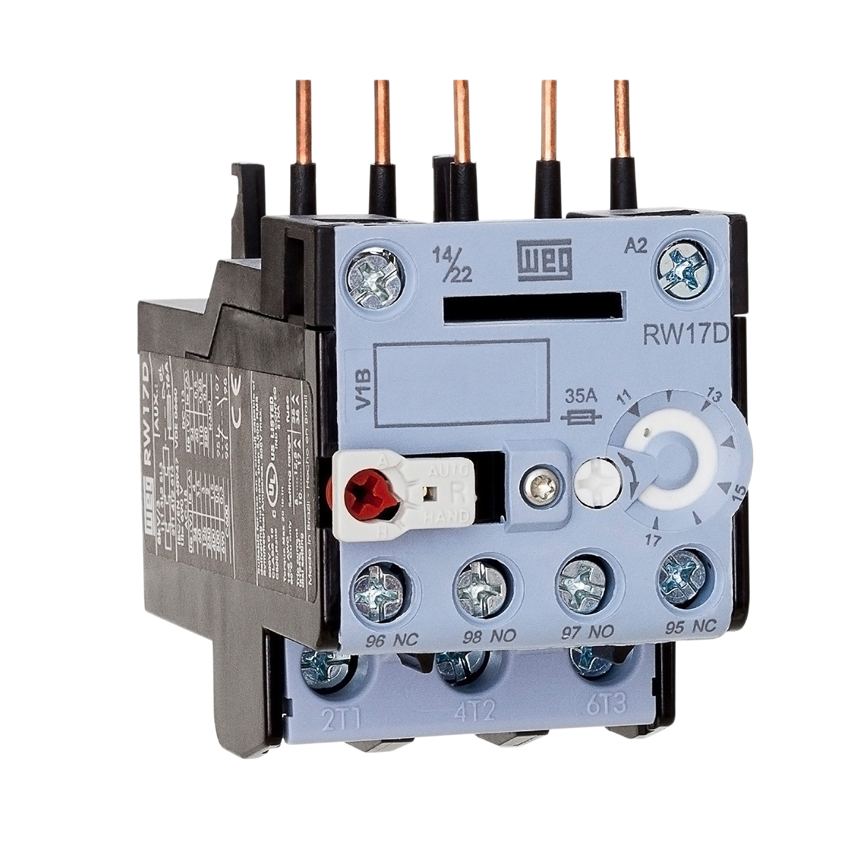 WEG, RW17 Thermal Overload Relay 1 NO/1 NC, 2.8A F.L.C, 1.8A, 2.8 A Contact Rating, 1.4 W 3