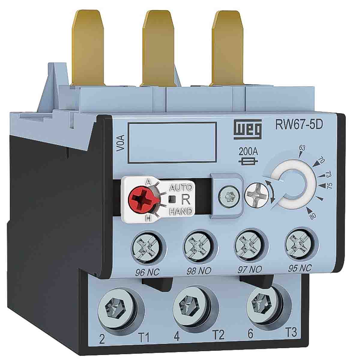 WEG, RW67 Thermal Overload Relay 1 NO/1 NC, 63A F.L.C, 63A Contact Rating, 16.5 kW, 690V ac