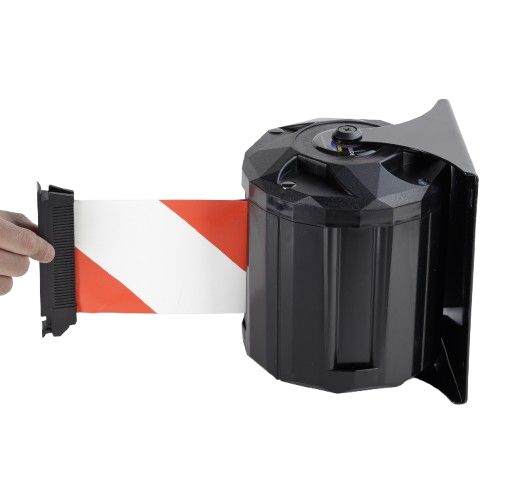 Viso Black Safety Barrier, White, Red Tape, Steel (Frame), Polypropylene (Strap), Polypropylene, 15 m