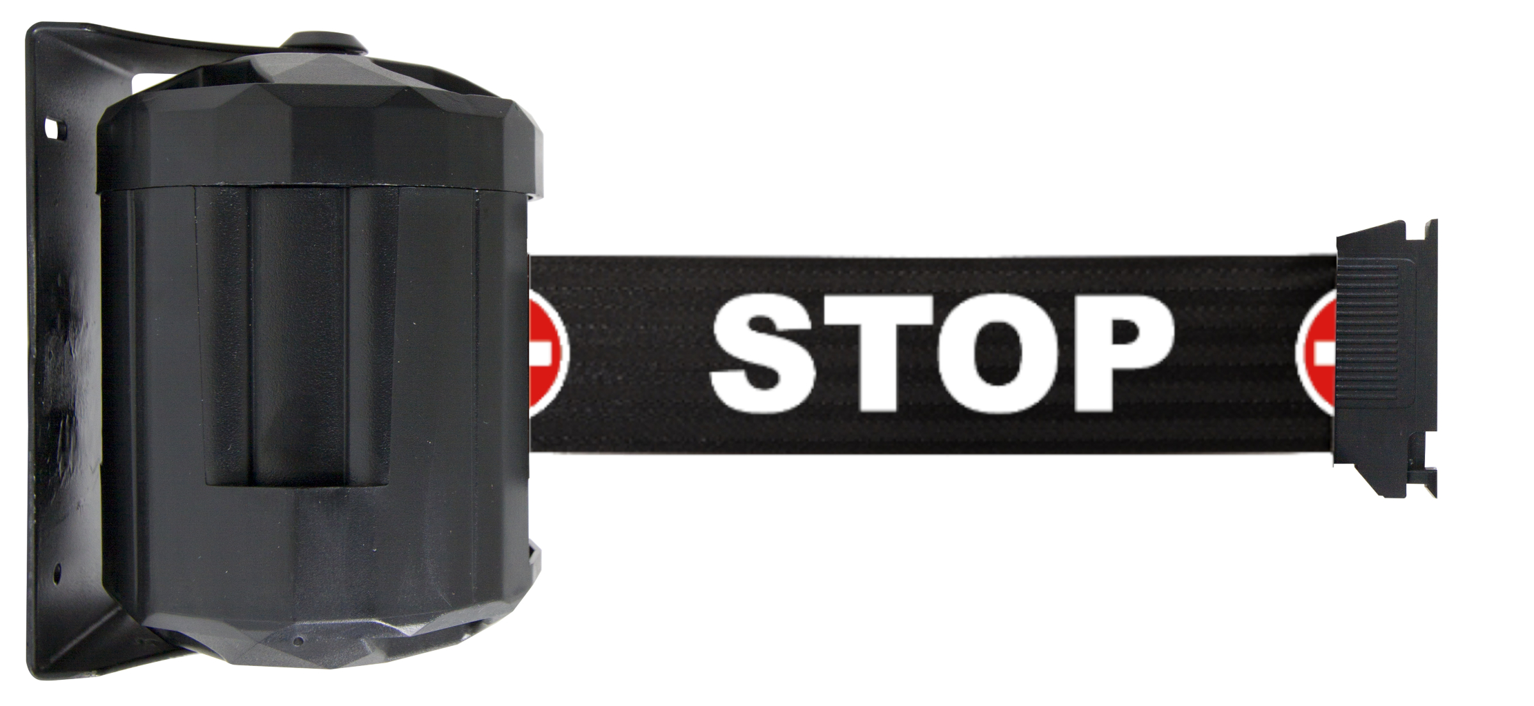 Viso Black Wall Strap Reel, Black Tape, Steel, Polyester, Retractable Barrier, 4 m