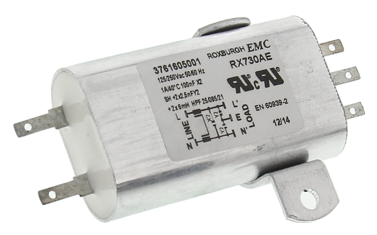 Roxburgh EMC, RX730 1 A 250V ac 60Hz, Chassis Mount RFI Filter, Tab 1 Phase