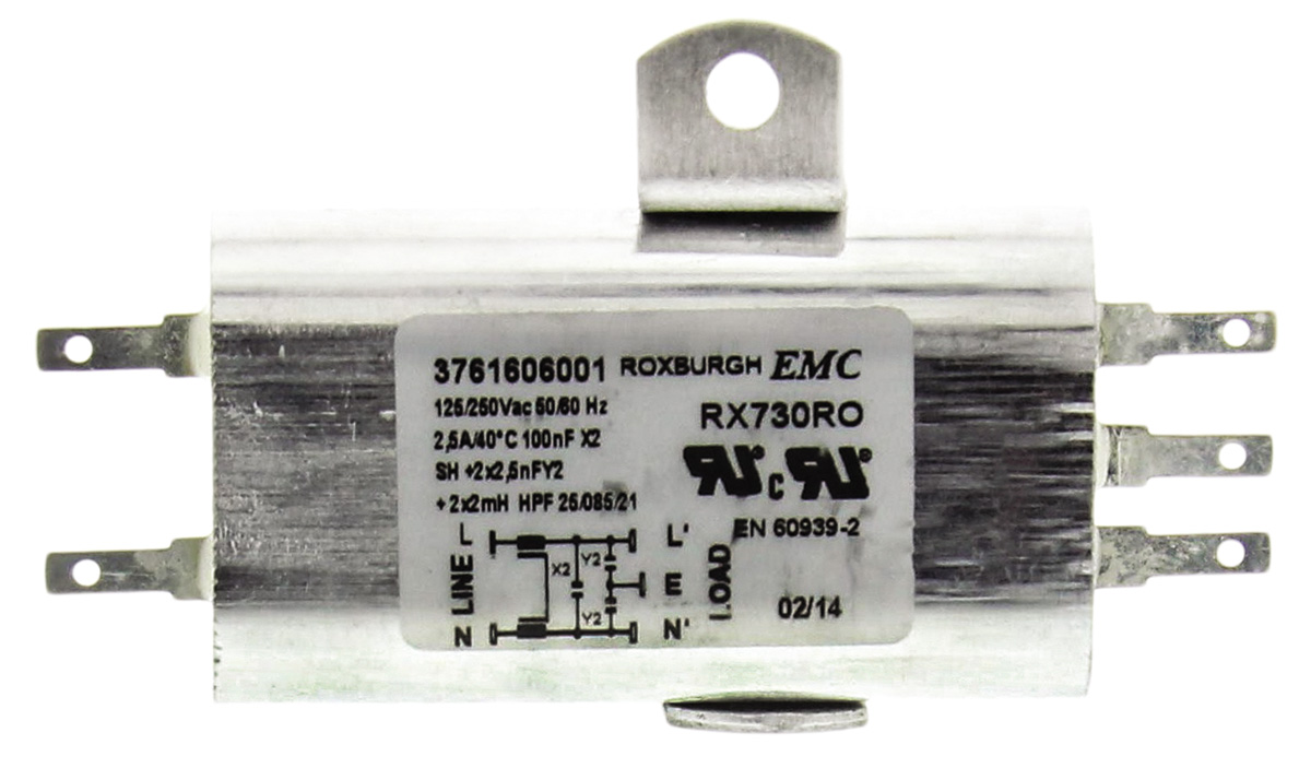 Roxburgh EMC, RX730 2.5 A 250V ac 60Hz, Chassis Mount RFI Filter, Tab 1 Phase
