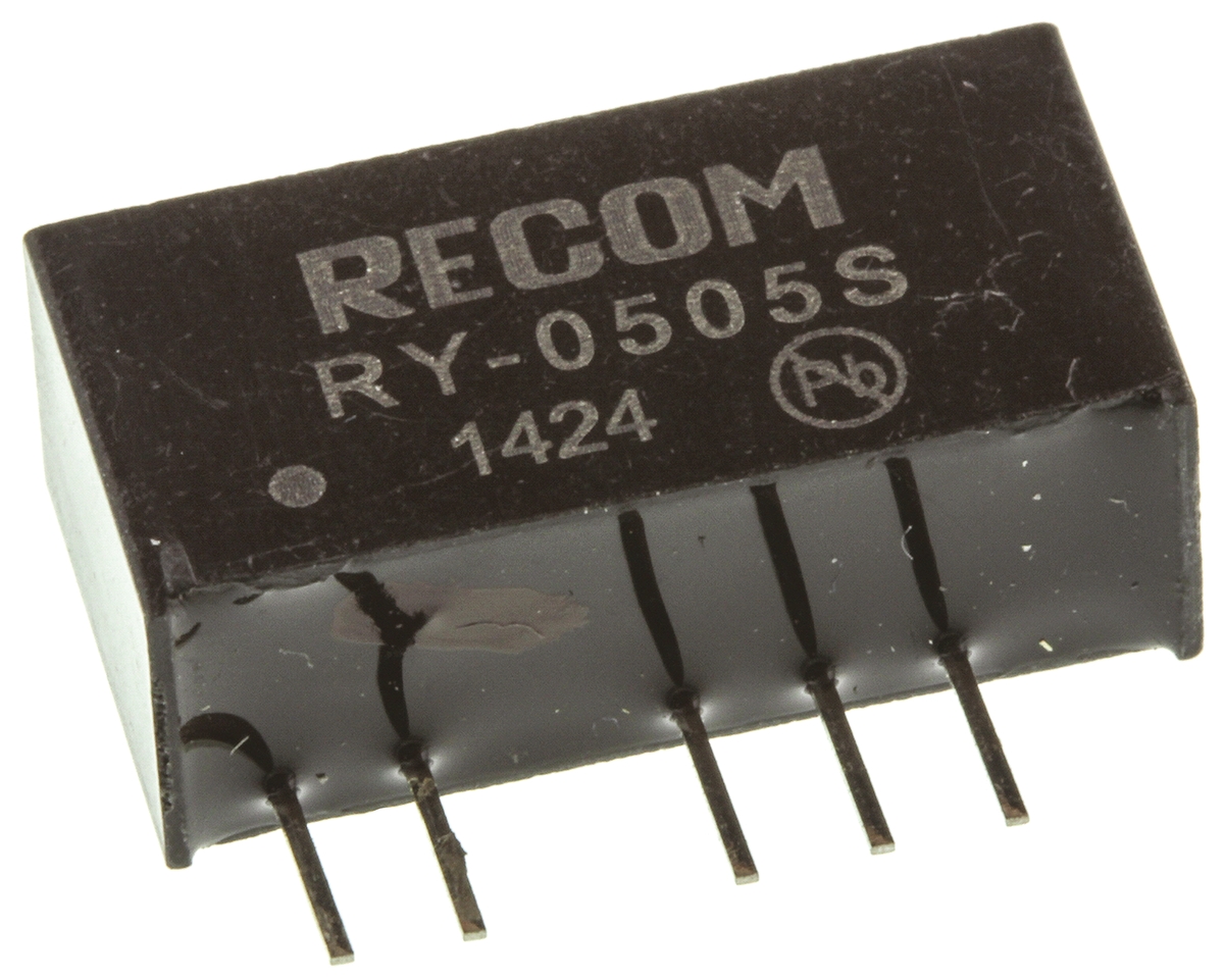 Recom RY DC/DC Converter, 5V dc/ 200 mA, 5V dc Input, 4.75V Input 1 W, Through Hole, 70 °C Max Temp -40 °C Min Temp,