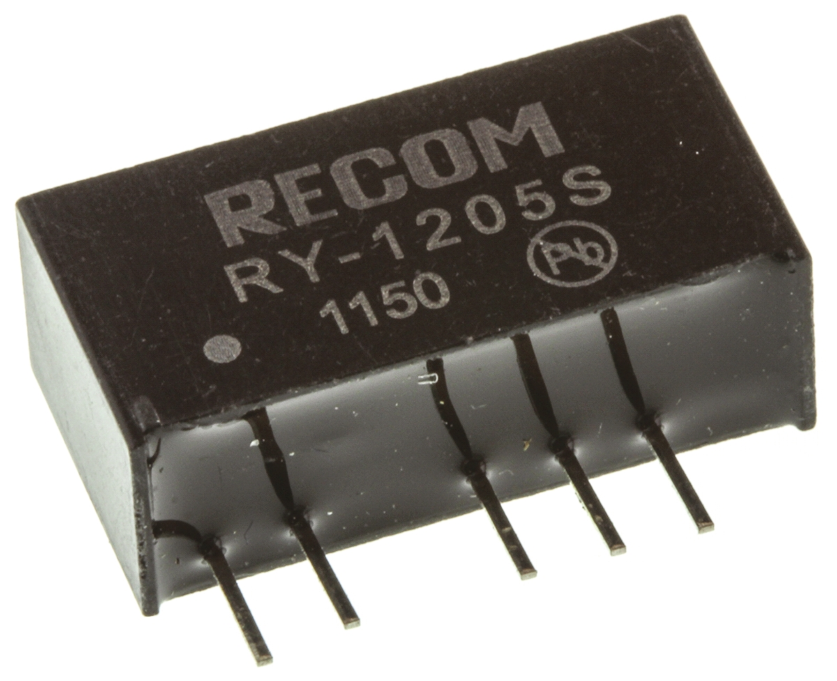 Recom RY DC/DC Converter, 5V dc/ 200 mA, 12V dc Input, 11.4V Input 1 W, Through Hole, 70 °C Max Temp -40 °C Min Temp,