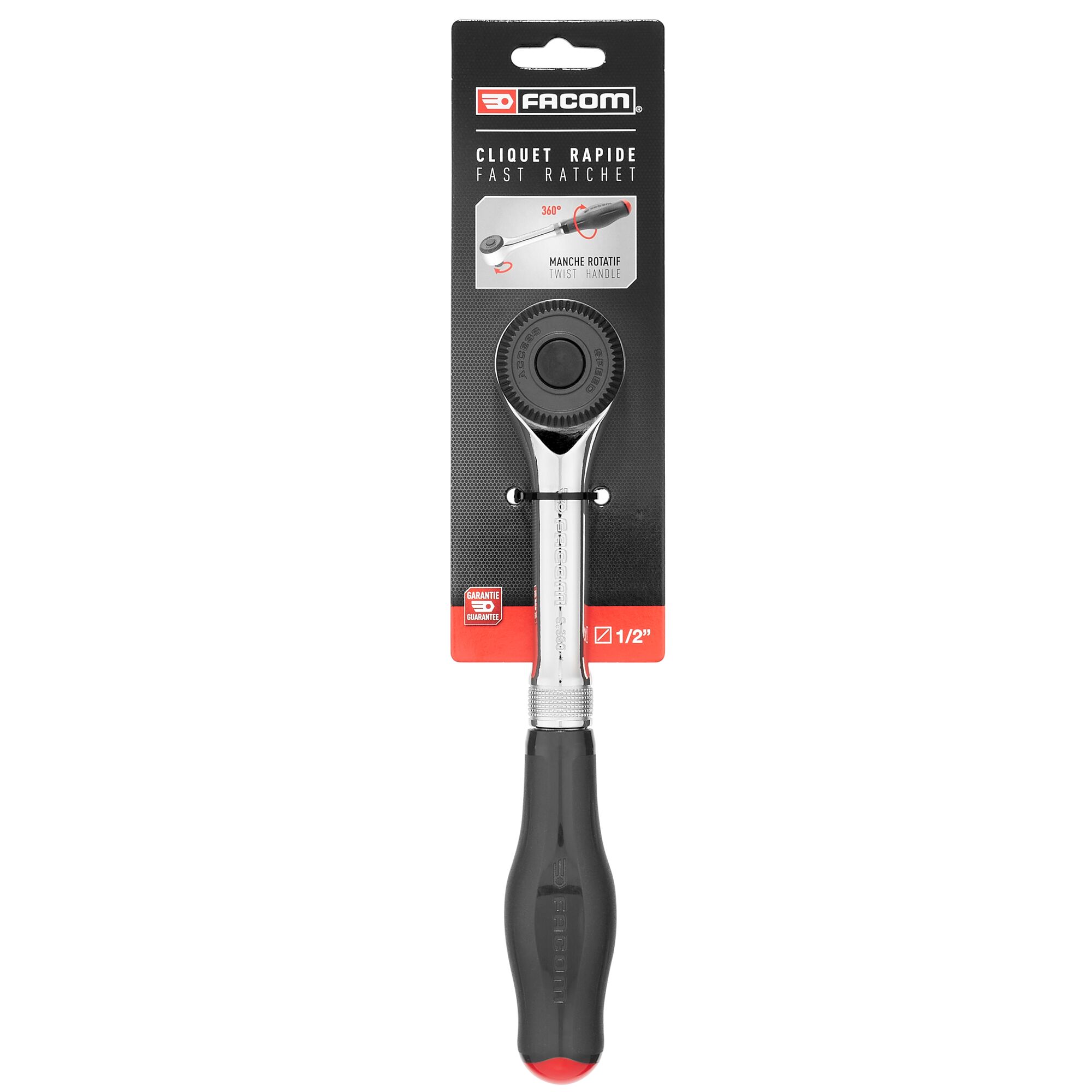 Facom S.360PB 1/2 in Ratchet with Bi-Material Elastomer Handle, 251mm Overall