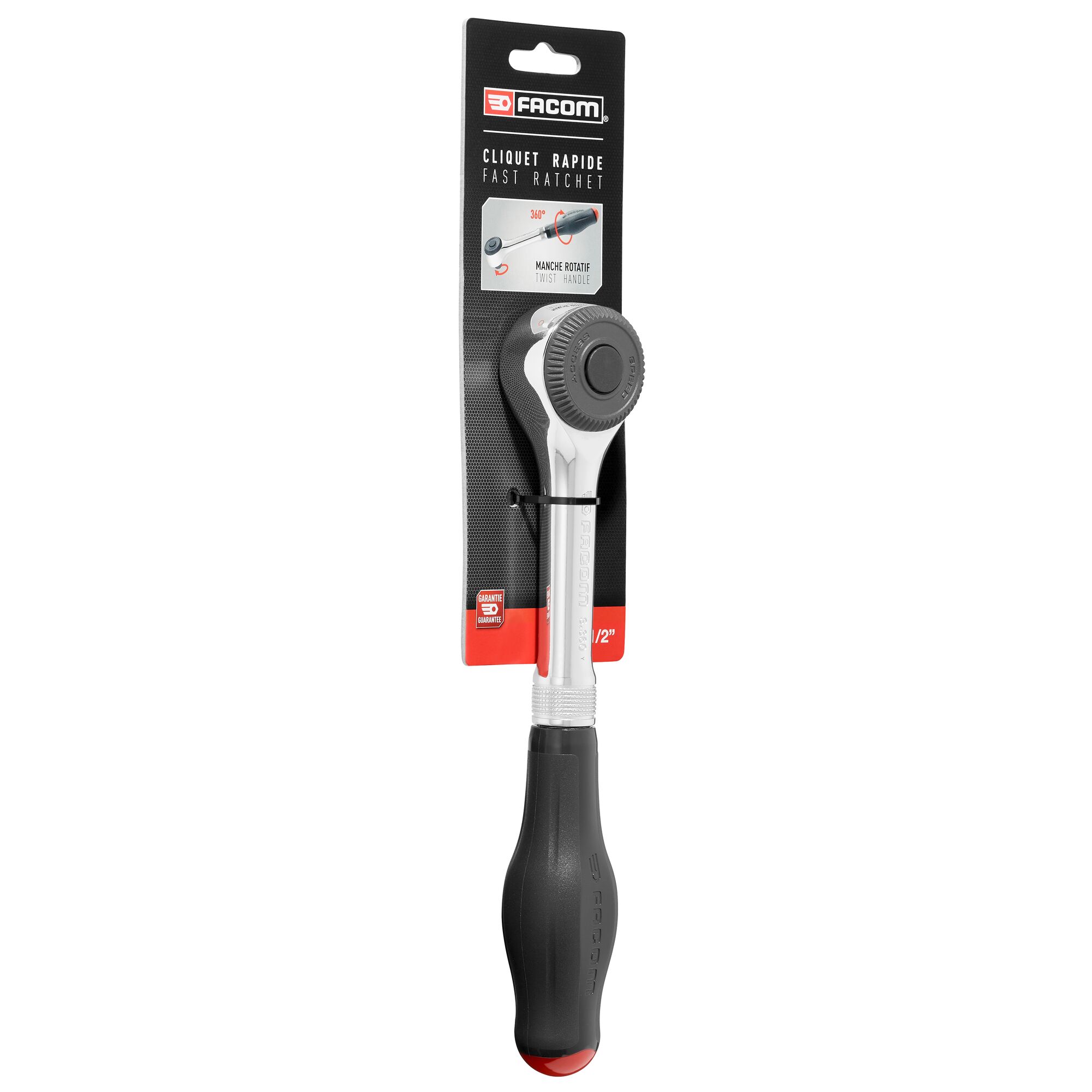 s360pb Facom S.360PB 1/2 in Ratchet with Bi-Material Elastomer Handle, 251mm Overall