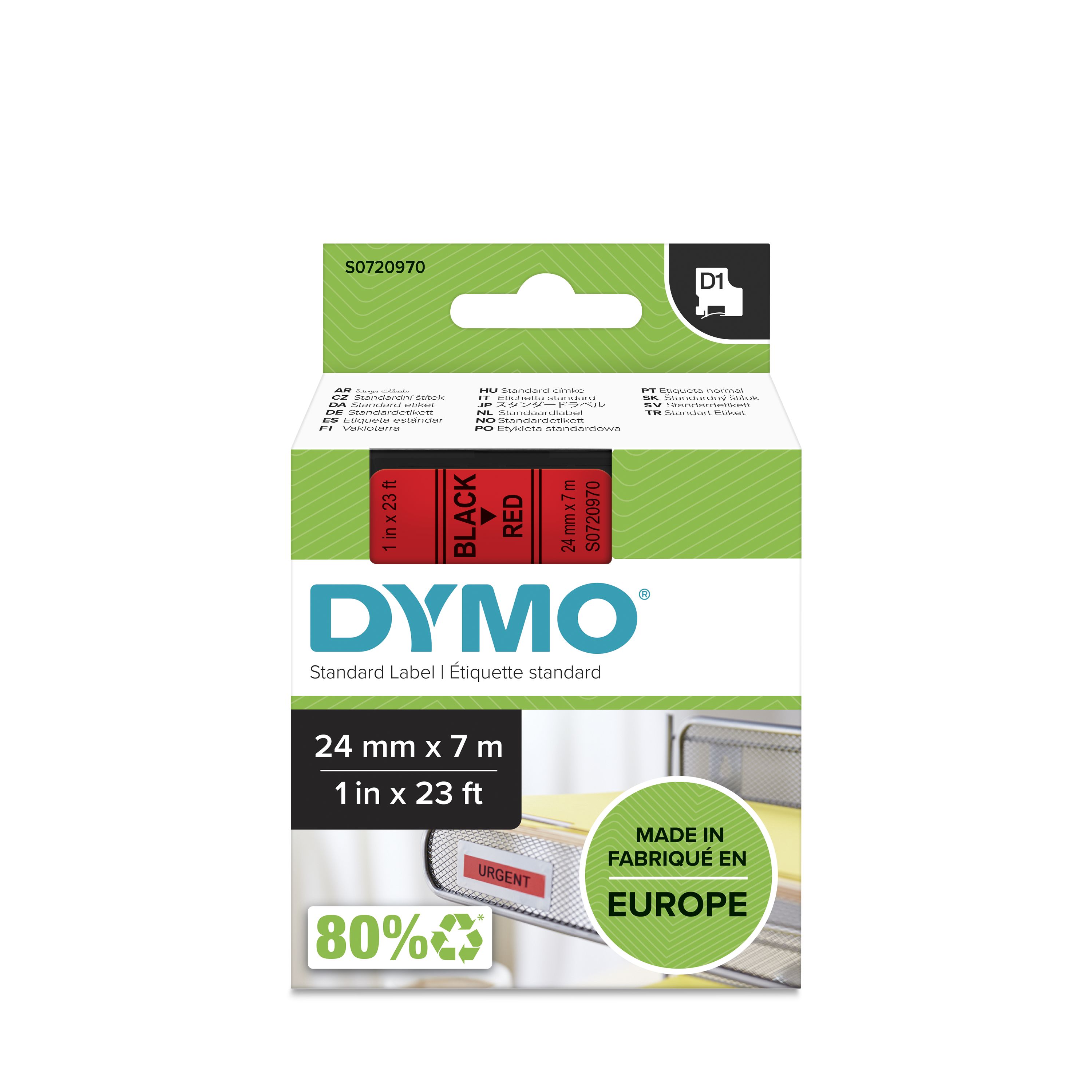 Dymo Black on Red Label Printer Tape, 7 m Length, 24 mm Width