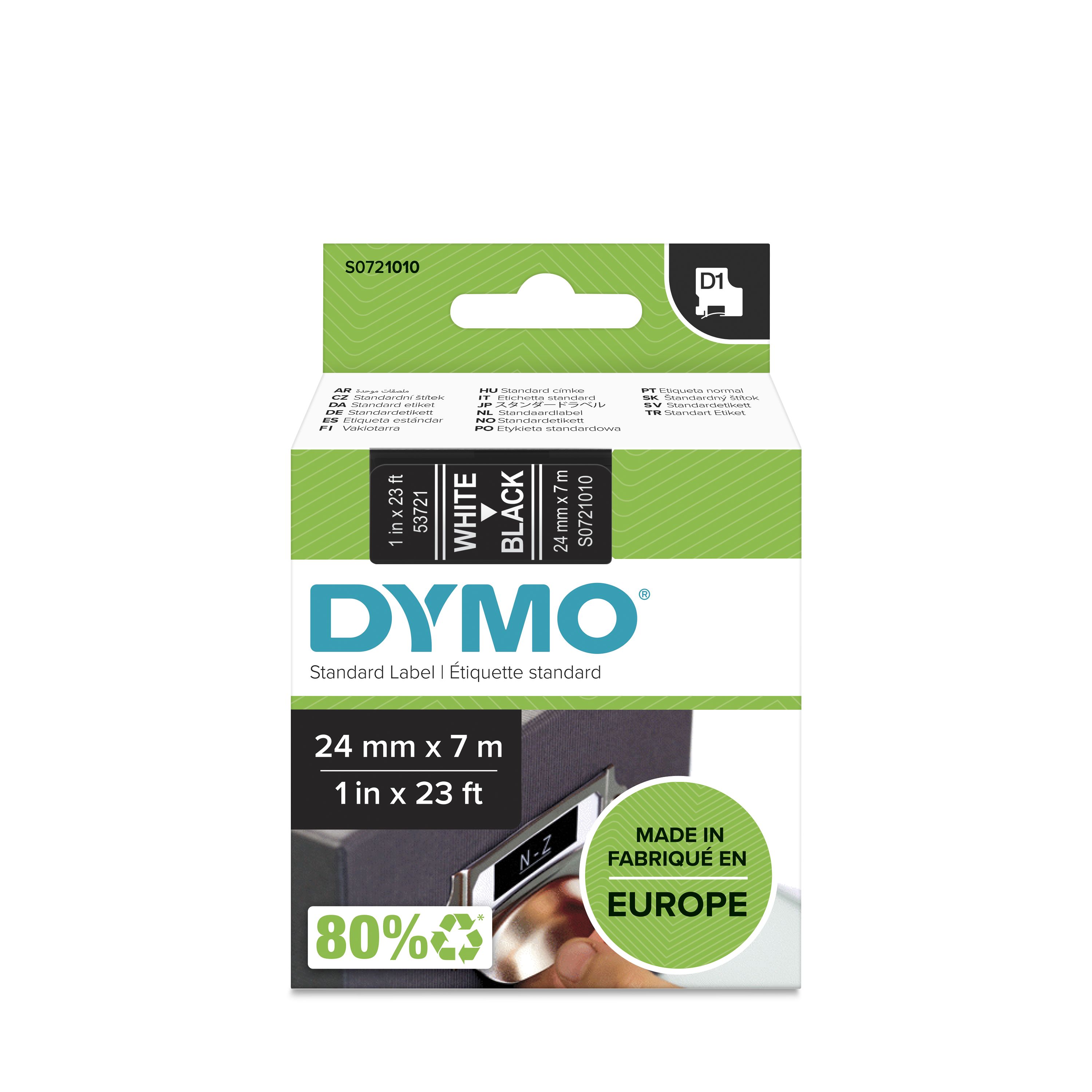 Dymo White on Black Label Printer Tape, 7 m Length, 24 mm Width