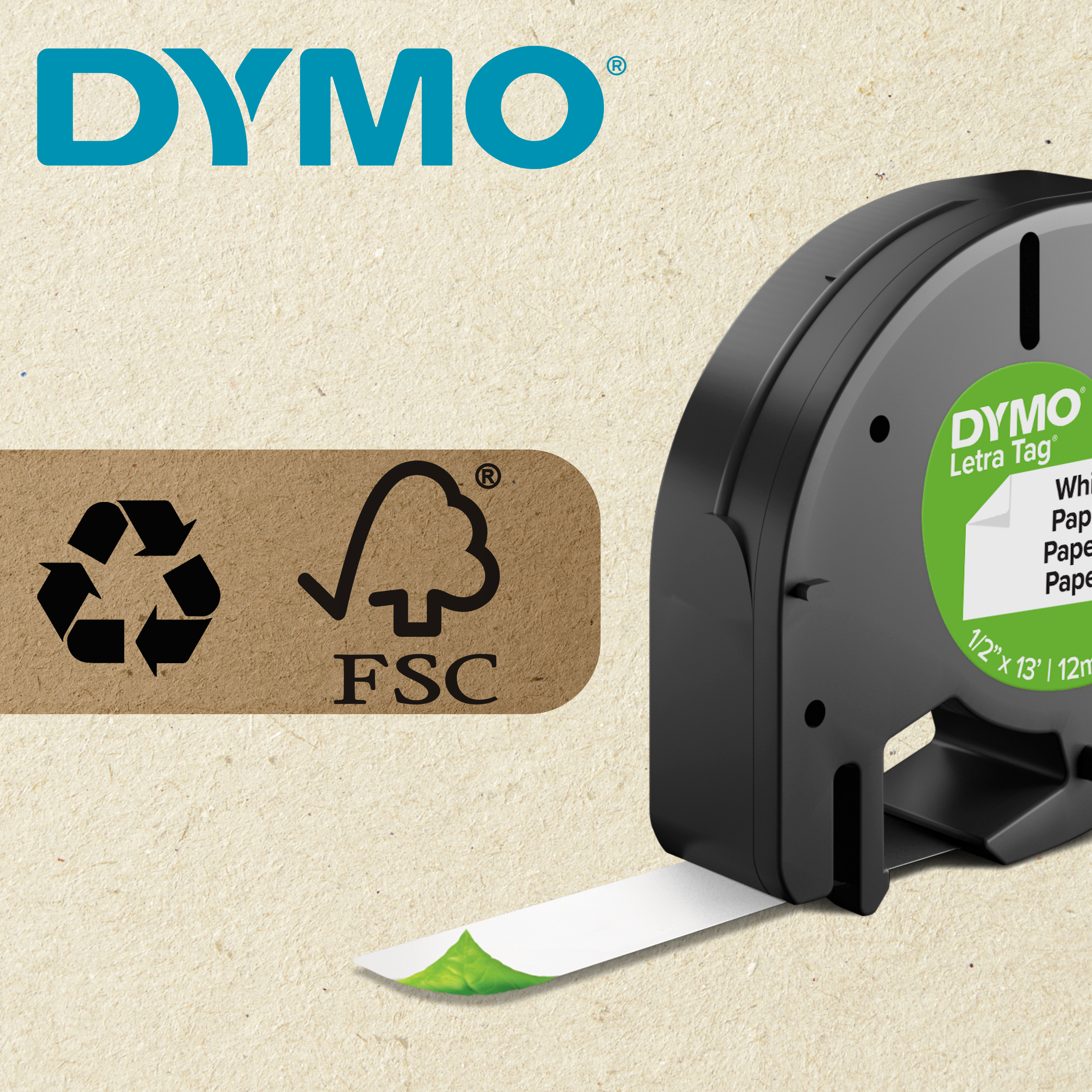 s0721510 Dymo Black on White Label Printer Tape, 4 m Length, 12 mm Width