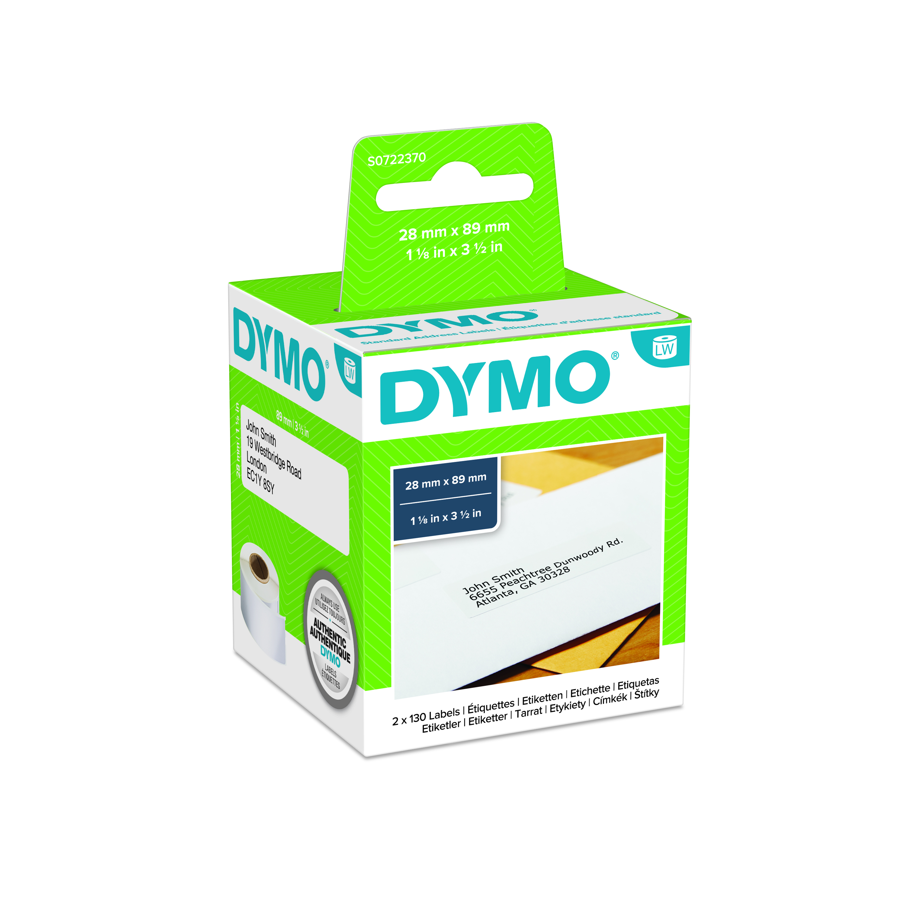 Dymo White Black Print Label Roll, 89 mm Width, 130 Per Roll Qty, 89 mm