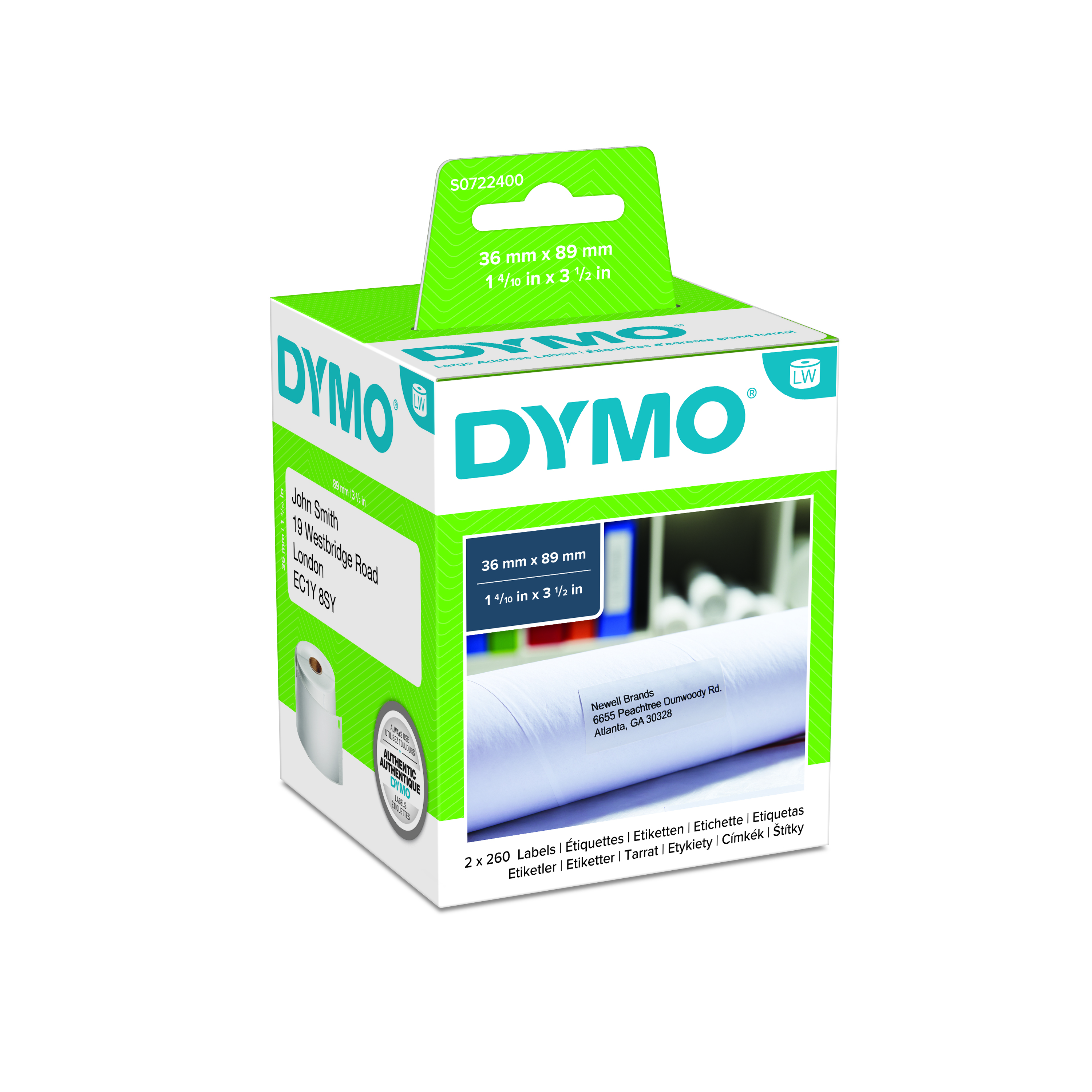 Dymo White Black Print Label Roll, 89 mm Width, 260 Per Roll Qty, 89 mm