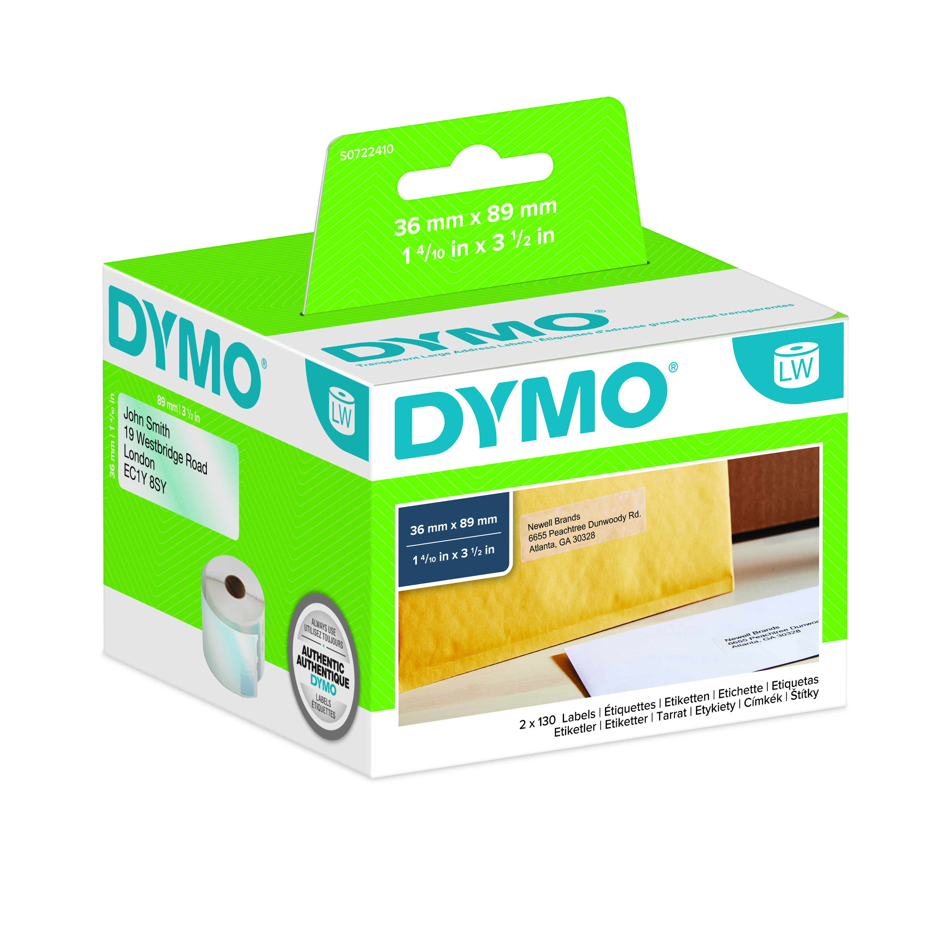 Dymo Transparent Black Print Label Roll, 89 mm Width, 260 Per Roll Qty, 89 mm