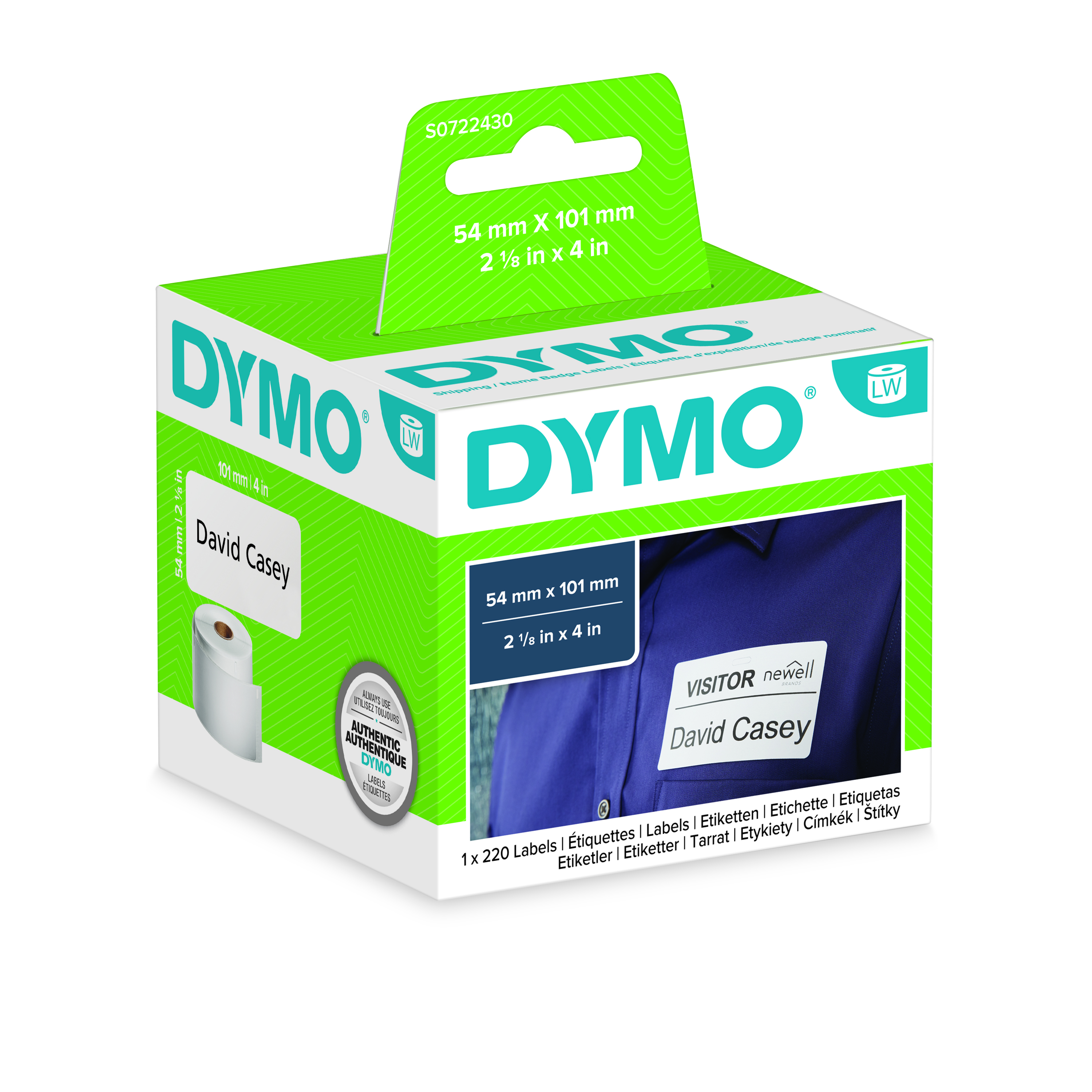 Dymo White Black Print Label Roll, 101 mm Width, 220 Per Roll Qty, 101 mm